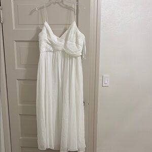 NWOT Ieena for Mac Duggal Faux Wrap Midi Cocktail Dress in White Size L